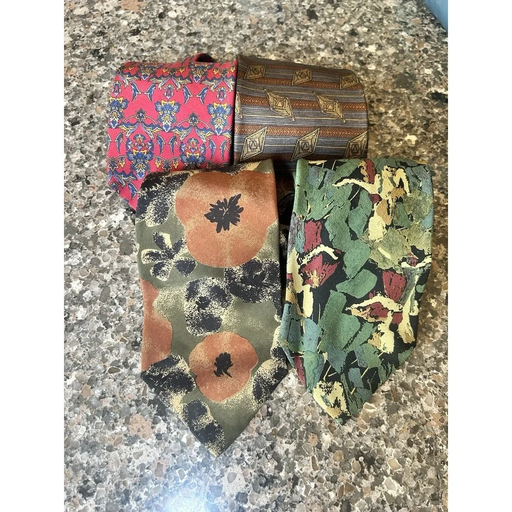 Bundle Of Four 100% Silk Ties Retro